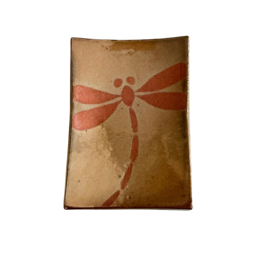 Handmade Studio Pottery Dragonfly Wall Hanging Trinket Dish Brown Orange 5.5" Rustic