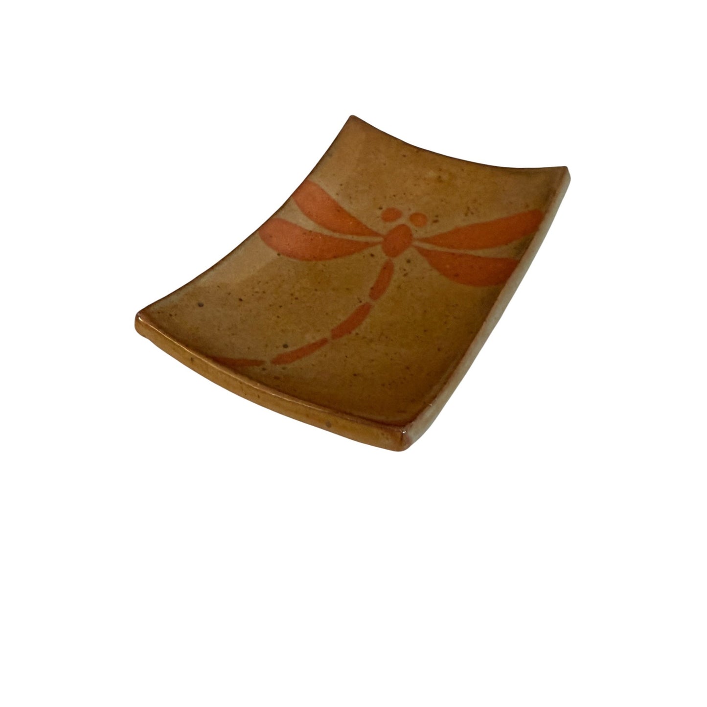 Handmade Studio Pottery Dragonfly Wall Hanging Trinket Dish Brown Orange 5.5" Rustic