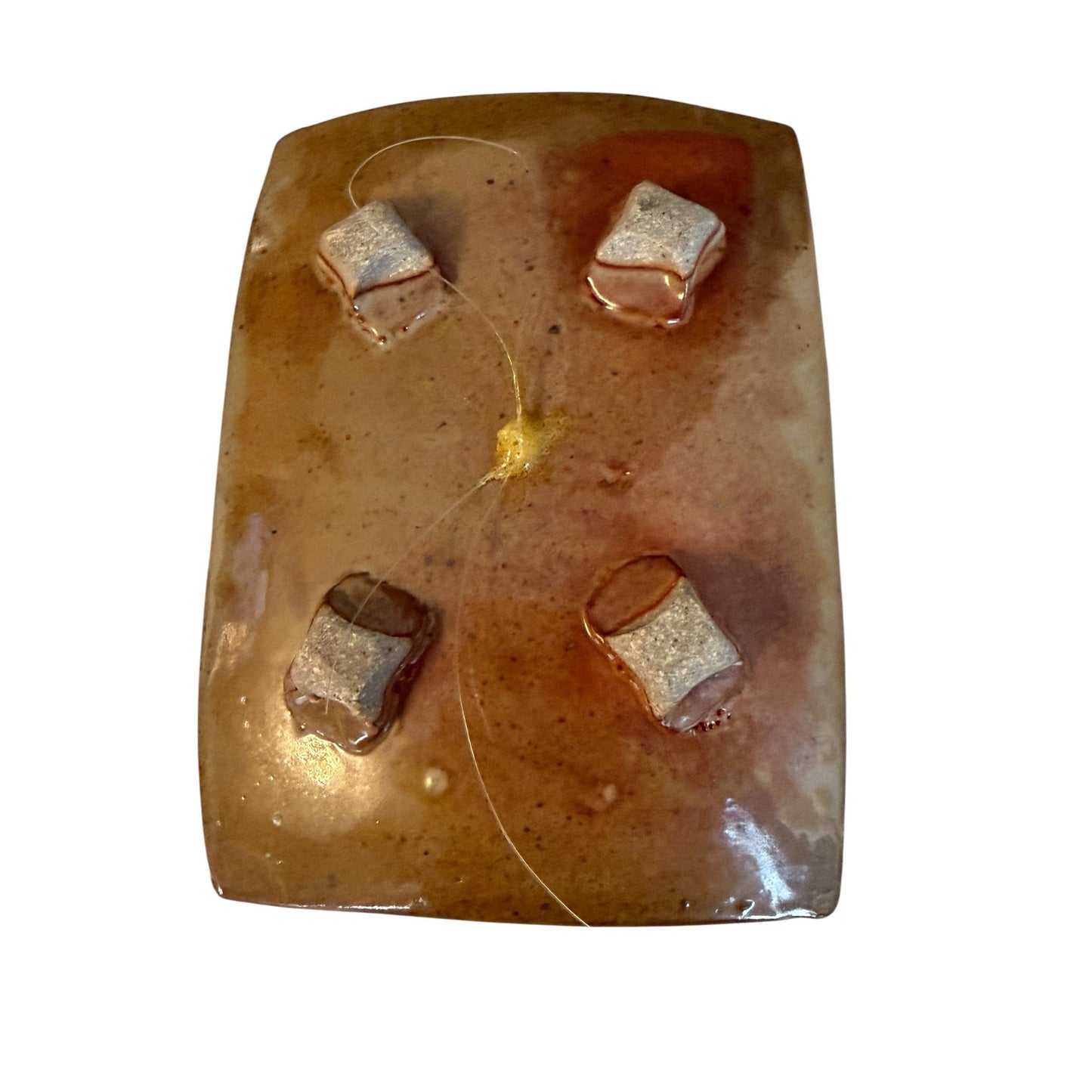 Handmade Studio Pottery Dragonfly Wall Hanging Trinket Dish Brown Orange 5.5" Rustic
