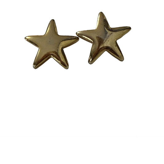 Vintage 1980s Gold Tone Puffy Star Pierced Earrings Made in USA 1"