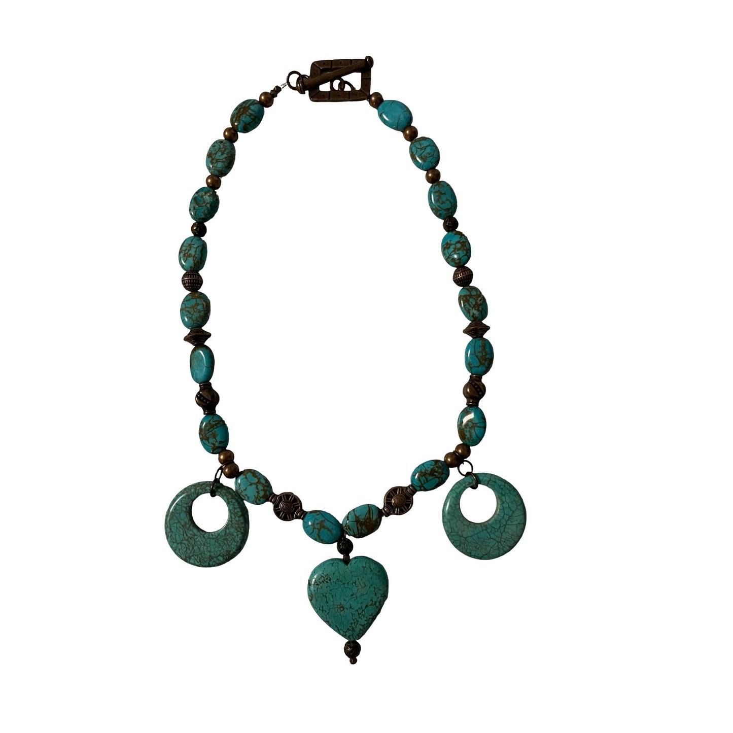 Turquoise Statement Necklace Heart Pendant African Beads Rustic Boho Jewelry
