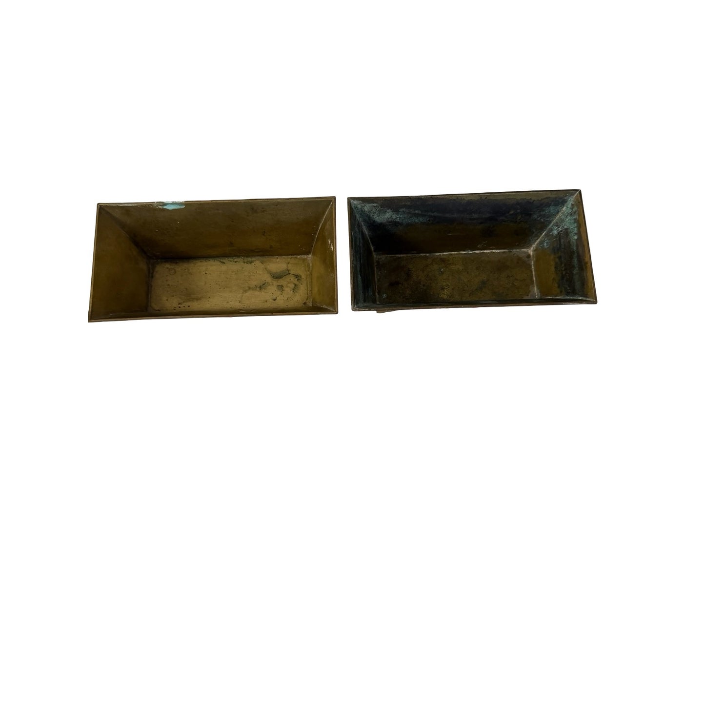 Vintage Brass Enamel Planters Set of 2 Rectangular Cachepot Trinket Dishes China