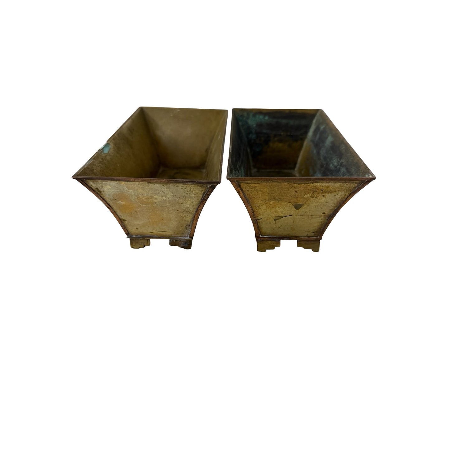 Vintage Brass Enamel Planters Set of 2 Rectangular Cachepot Trinket Dishes China