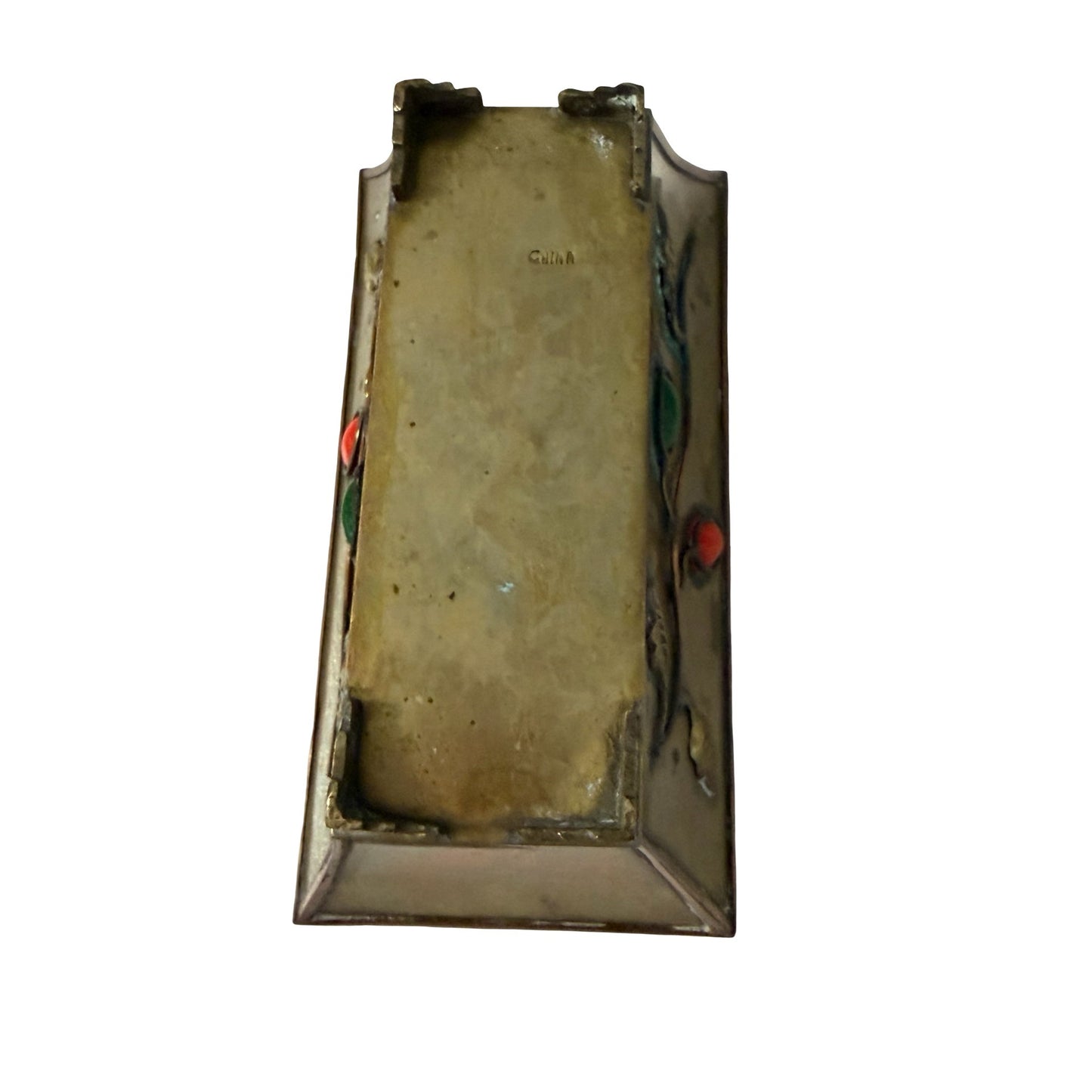 Vintage Brass Enamel Planters Set of 2 Rectangular Cachepot Trinket Dishes China