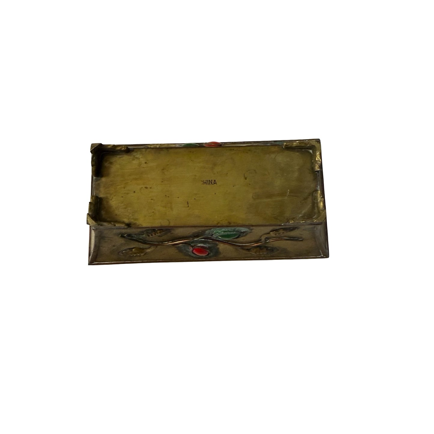 Vintage Brass Enamel Planters Set of 2 Rectangular Cachepot Trinket Dishes China