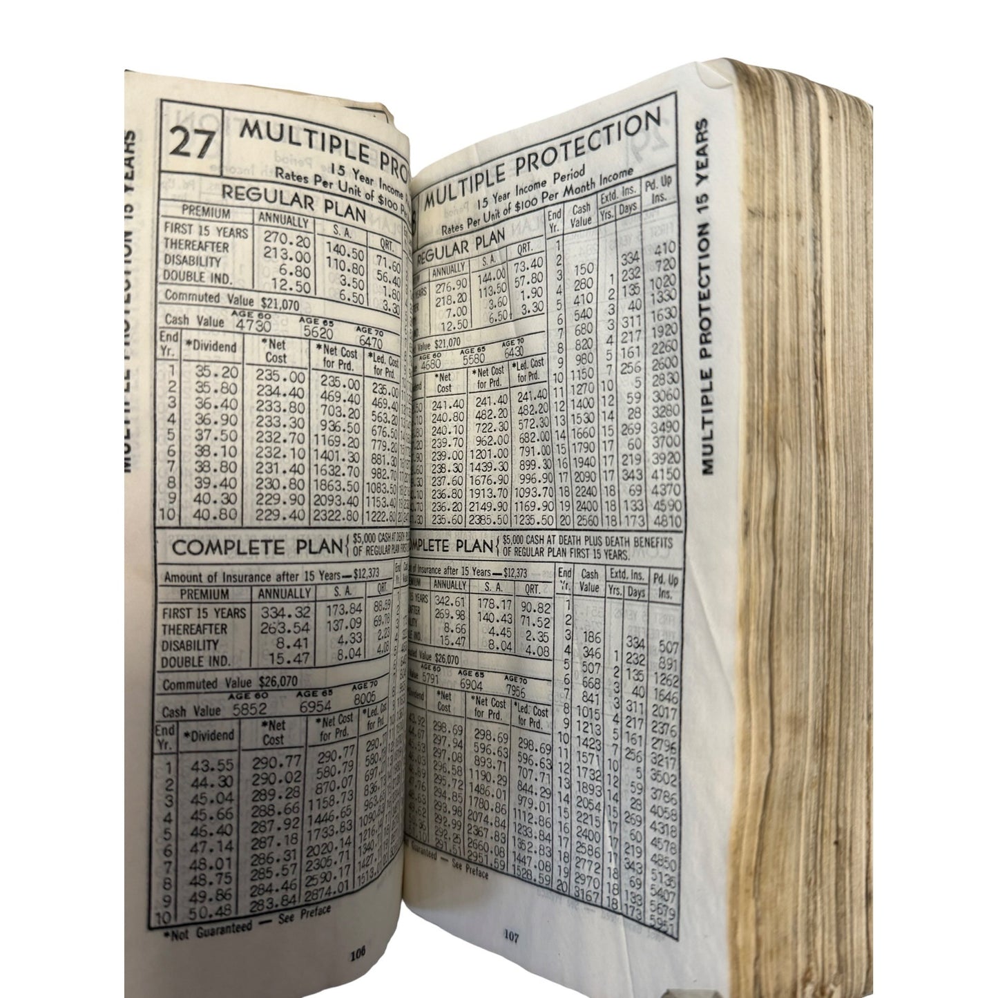 Vintage Union Central Life Insurance Rate Book Cincinnati Actuarial Reference 1940s 1950s