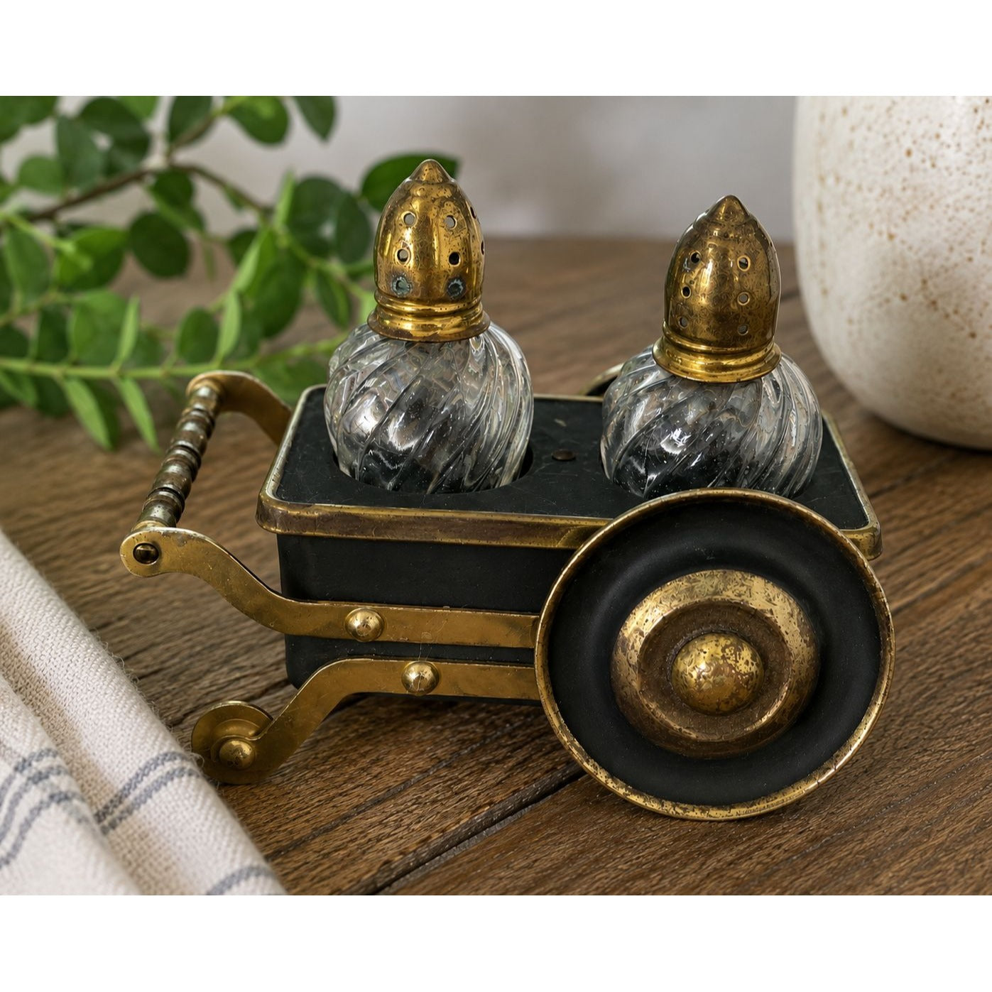 Vintage Natural Bridge VA Souvenir Salt Pepper Shakers Cart Wagon Caddy Set