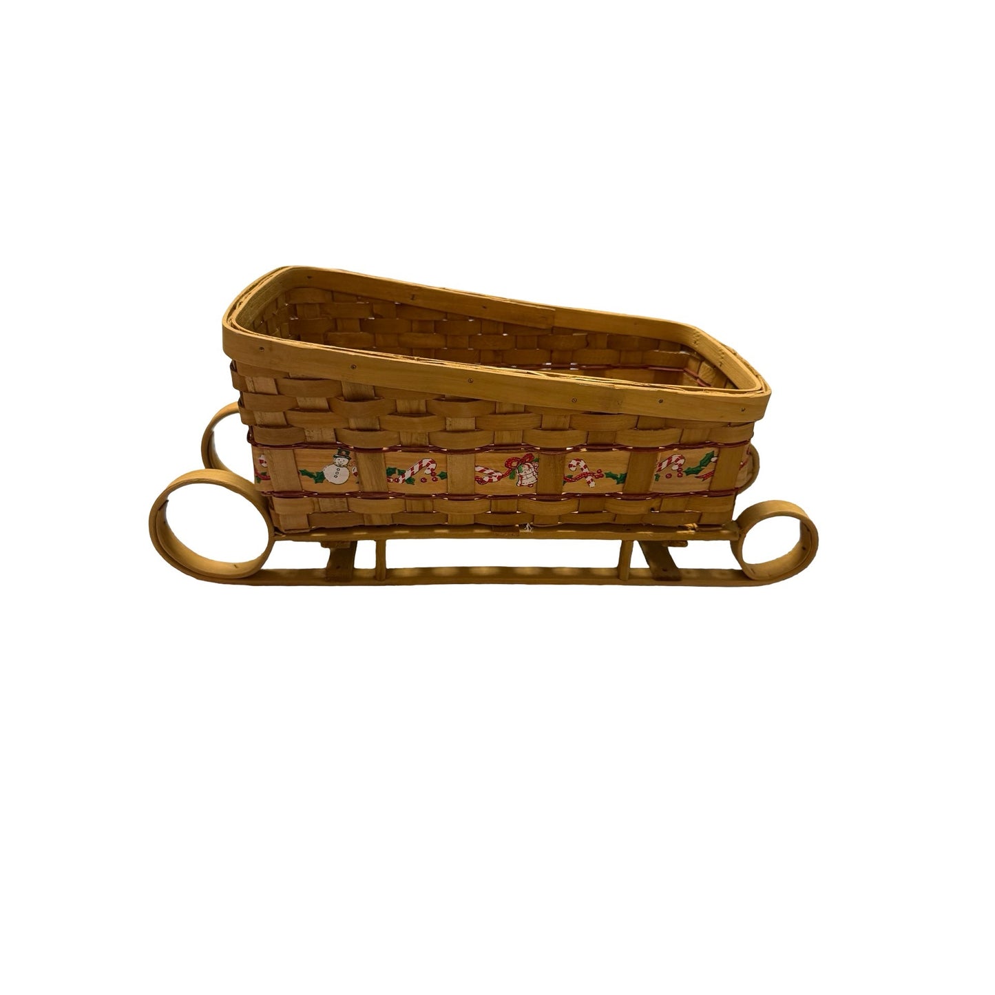 Christmas Woven Sleigh Basket Wooden Holiday Centerpiece Candy Gift Basket Decor