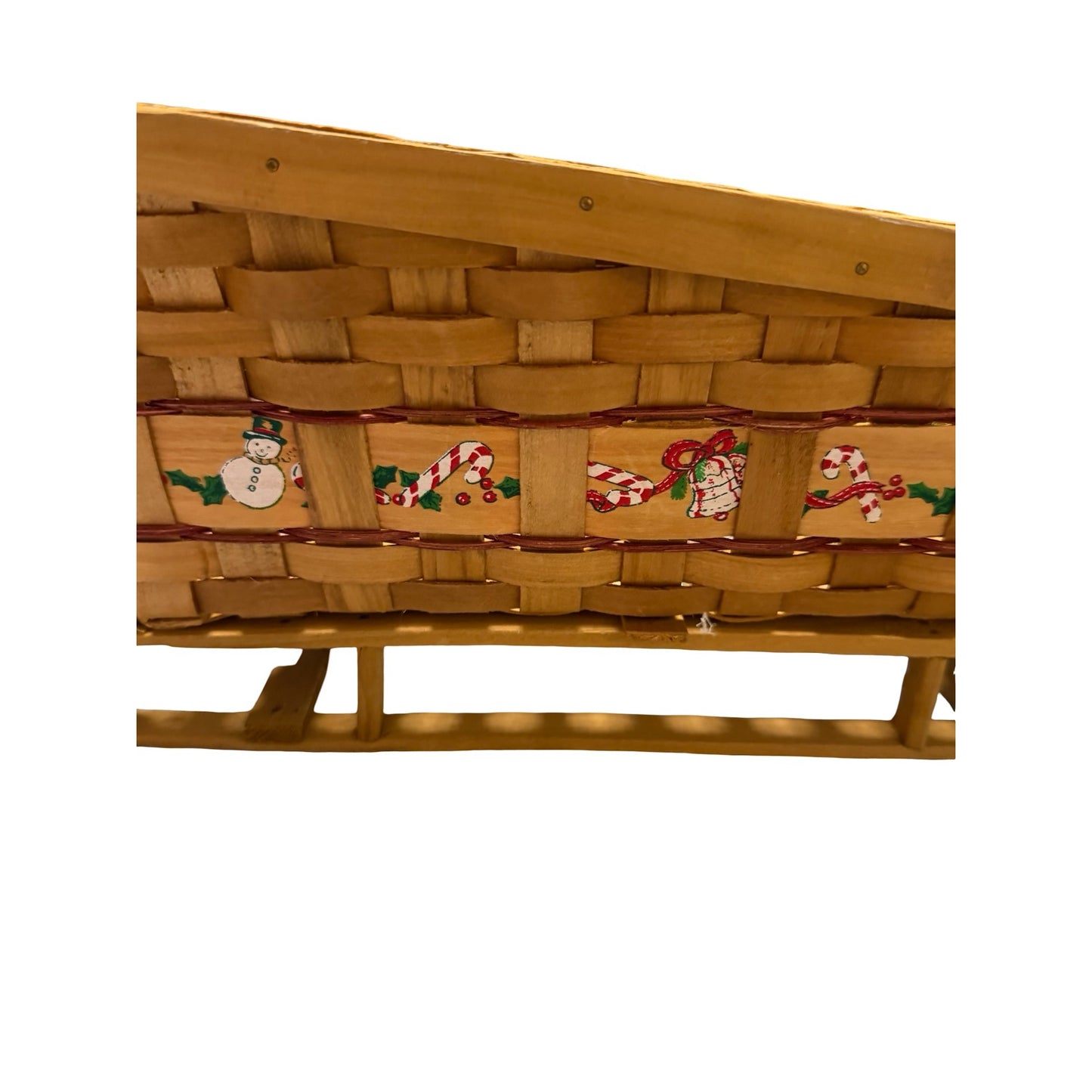 Christmas Woven Sleigh Basket Wooden Holiday Centerpiece Candy Gift Basket Decor