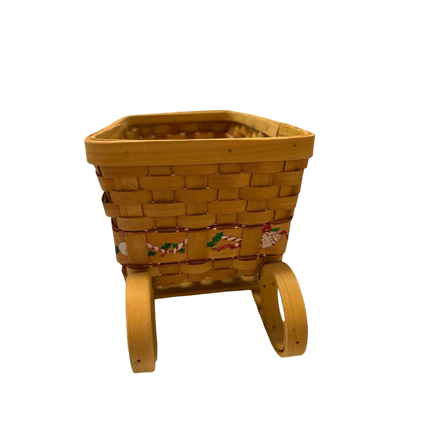 Christmas Woven Sleigh Basket Wooden Holiday Centerpiece Candy Gift Basket Decor