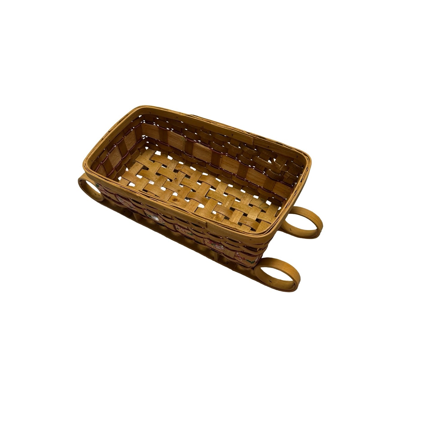Christmas Woven Sleigh Basket Wooden Holiday Centerpiece Candy Gift Basket Decor