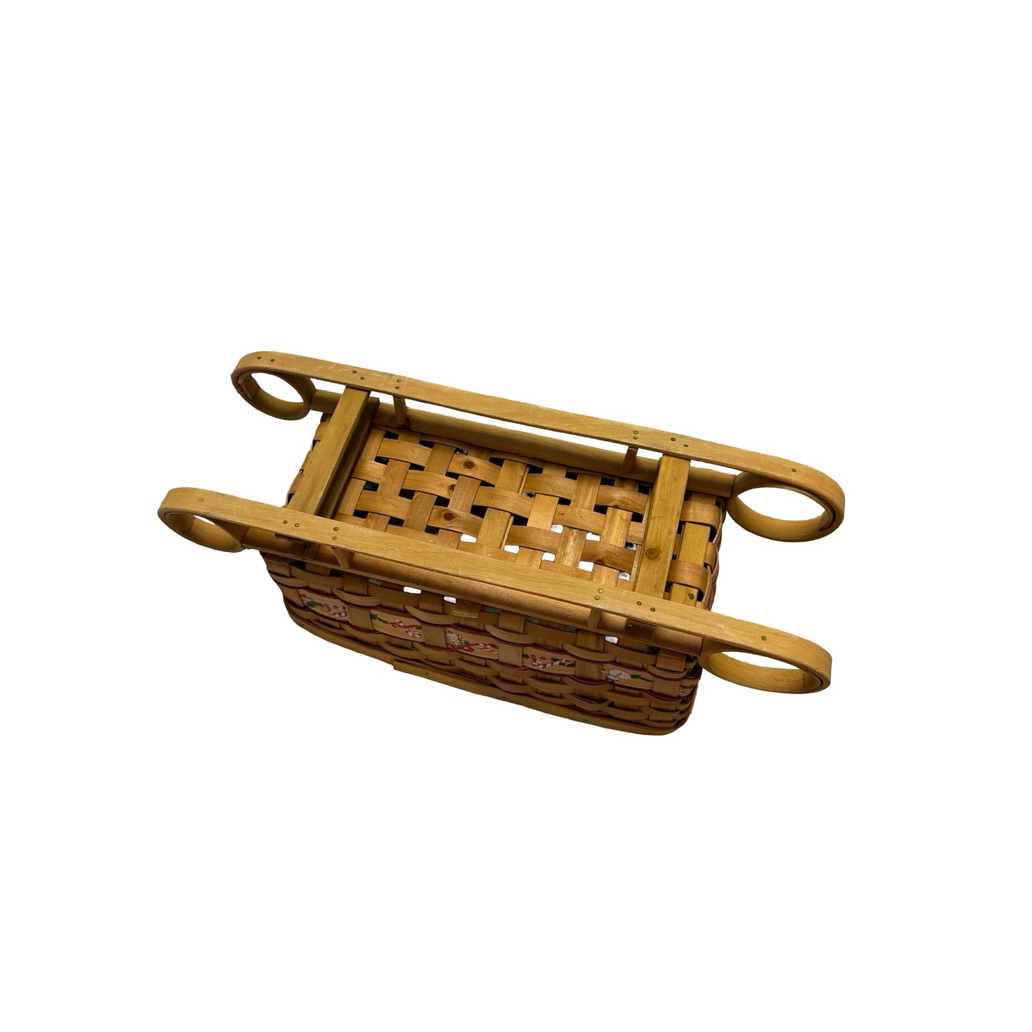 Christmas Woven Sleigh Basket Wooden Holiday Centerpiece Candy Gift Basket Decor
