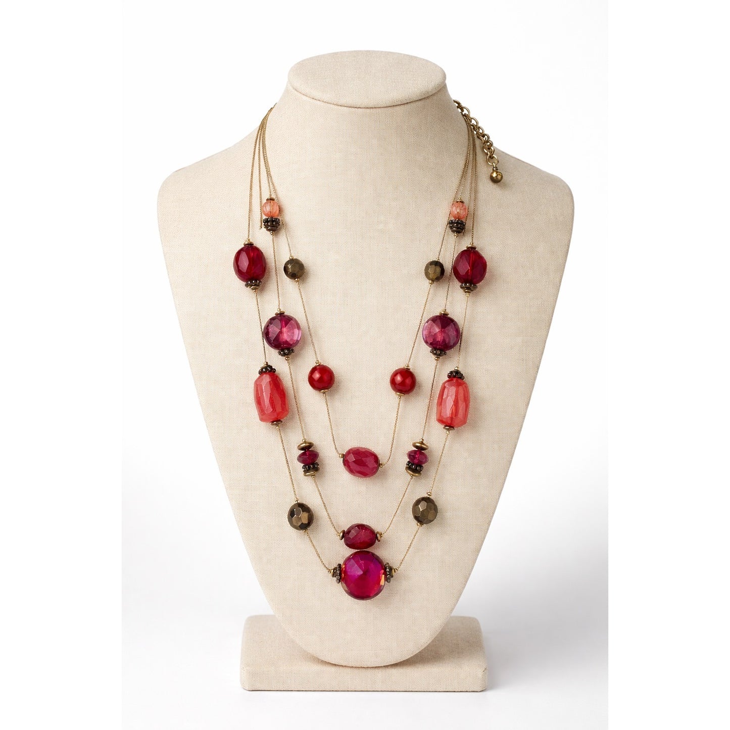Ruby Rd Multi Strand Beaded Necklace Ruby Red Layered Statement Jewelry