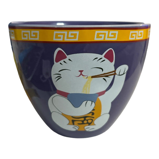 Lucky Cat “Bowl/Boo” Ramen Mug Toynk Ceramic Maneki Neko Purple Noodle Cup