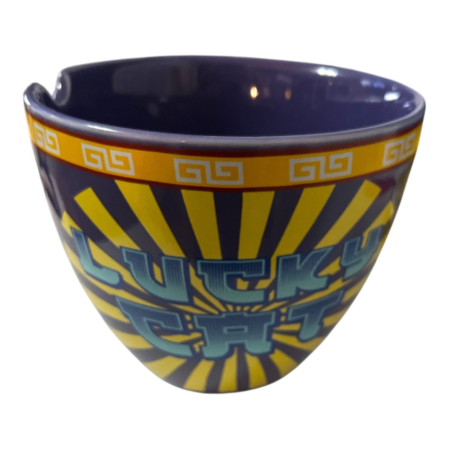 Lucky Cat “Bowl/Boo” Ramen Mug Toynk Ceramic Maneki Neko Purple Noodle Cup