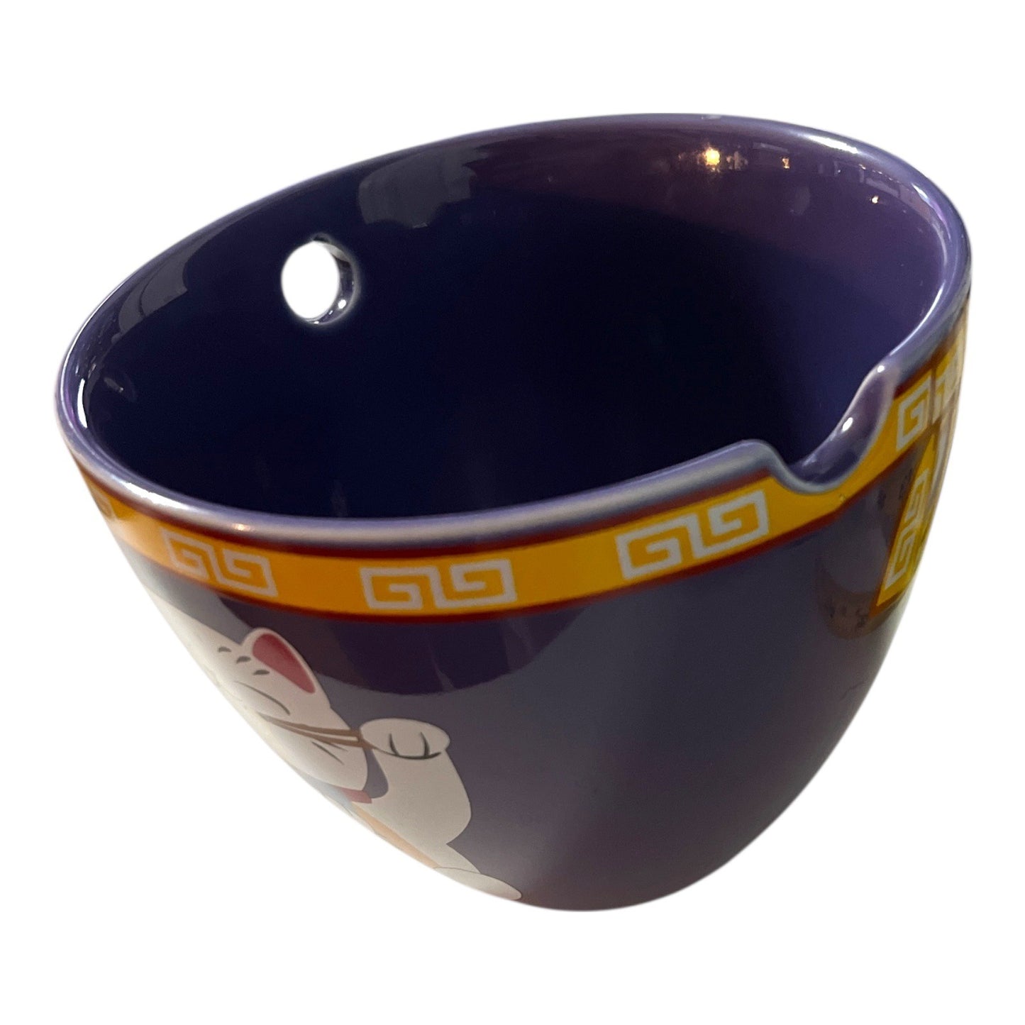 Lucky Cat “Bowl/Boo” Ramen Mug Toynk Ceramic Maneki Neko Purple Noodle Cup