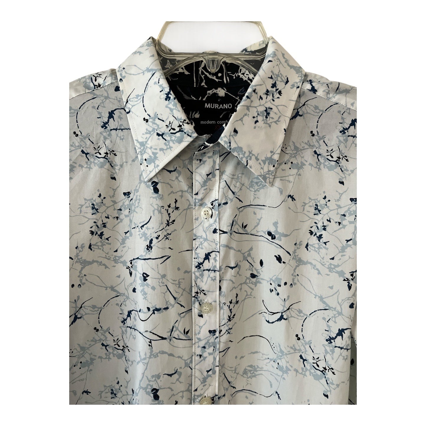 Murano Men’s Long Sleeve Button Down Shirt – Size L – Abstract Floral Print – Modern Comfort Fit