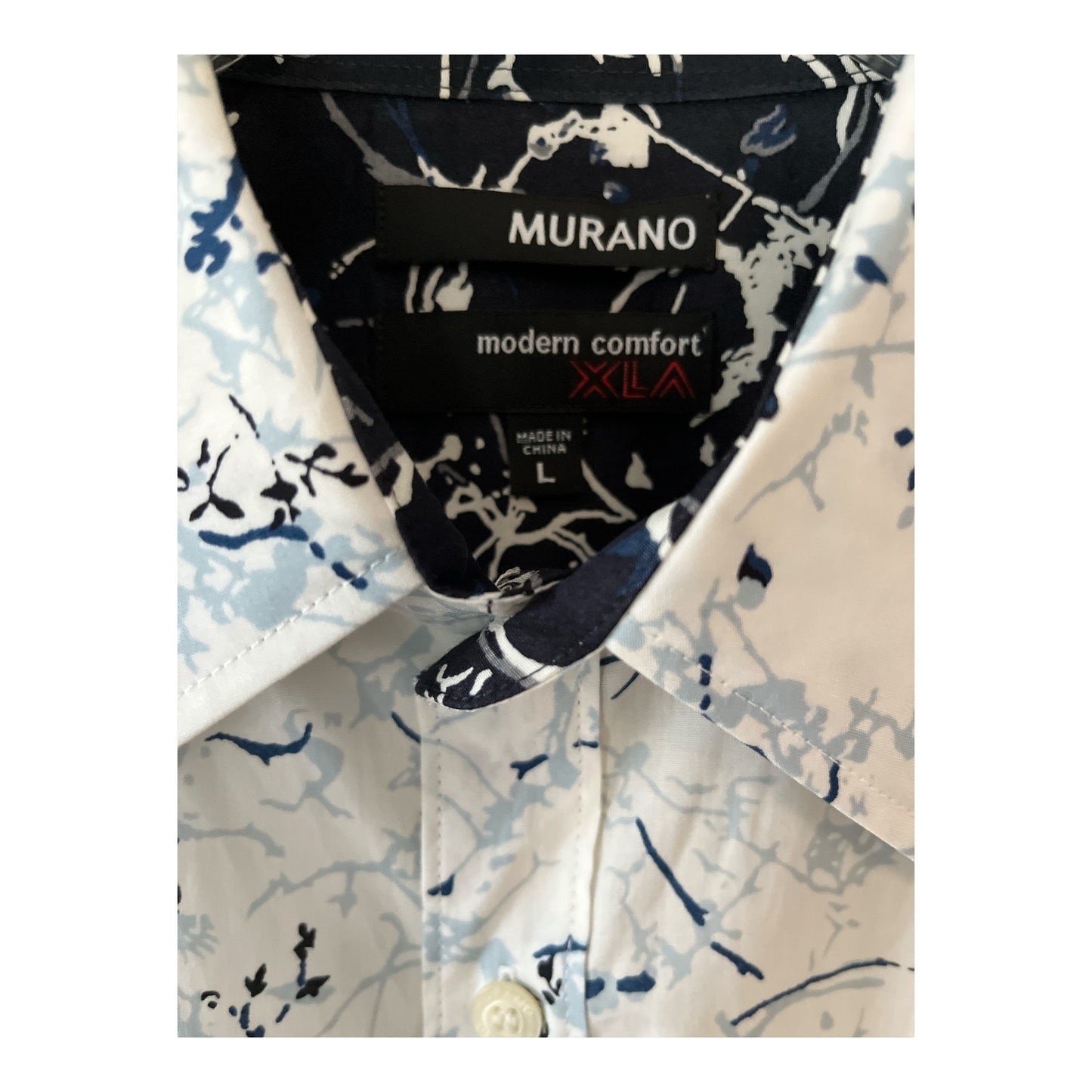 Murano Men’s Long Sleeve Button Down Shirt – Size L – Abstract Floral Print – Modern Comfort Fit