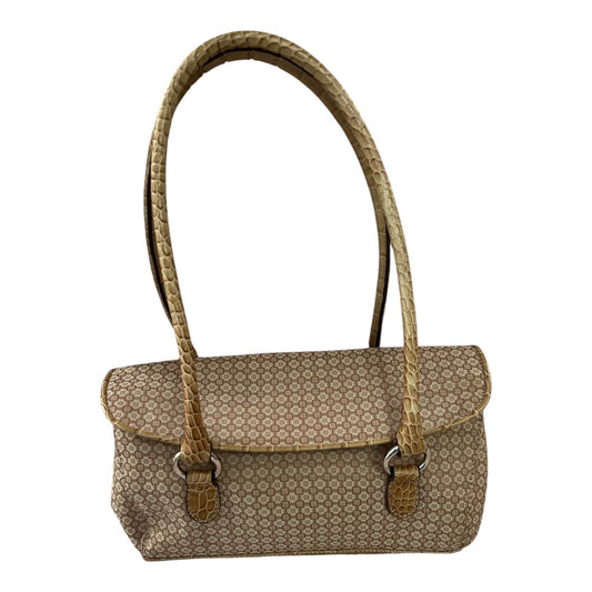 Nine West Brown Monogram Shoulder Bag Faux Croc Trim Early 2000s