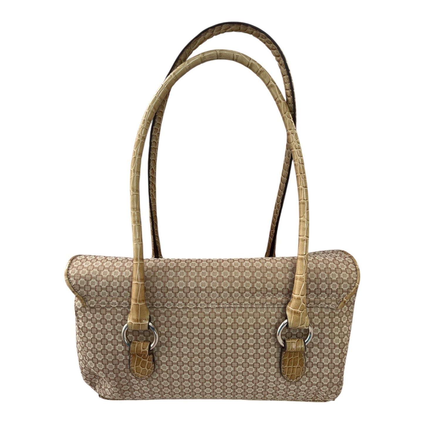 Nine West Brown Monogram Shoulder Bag Faux Croc Trim Early 2000s