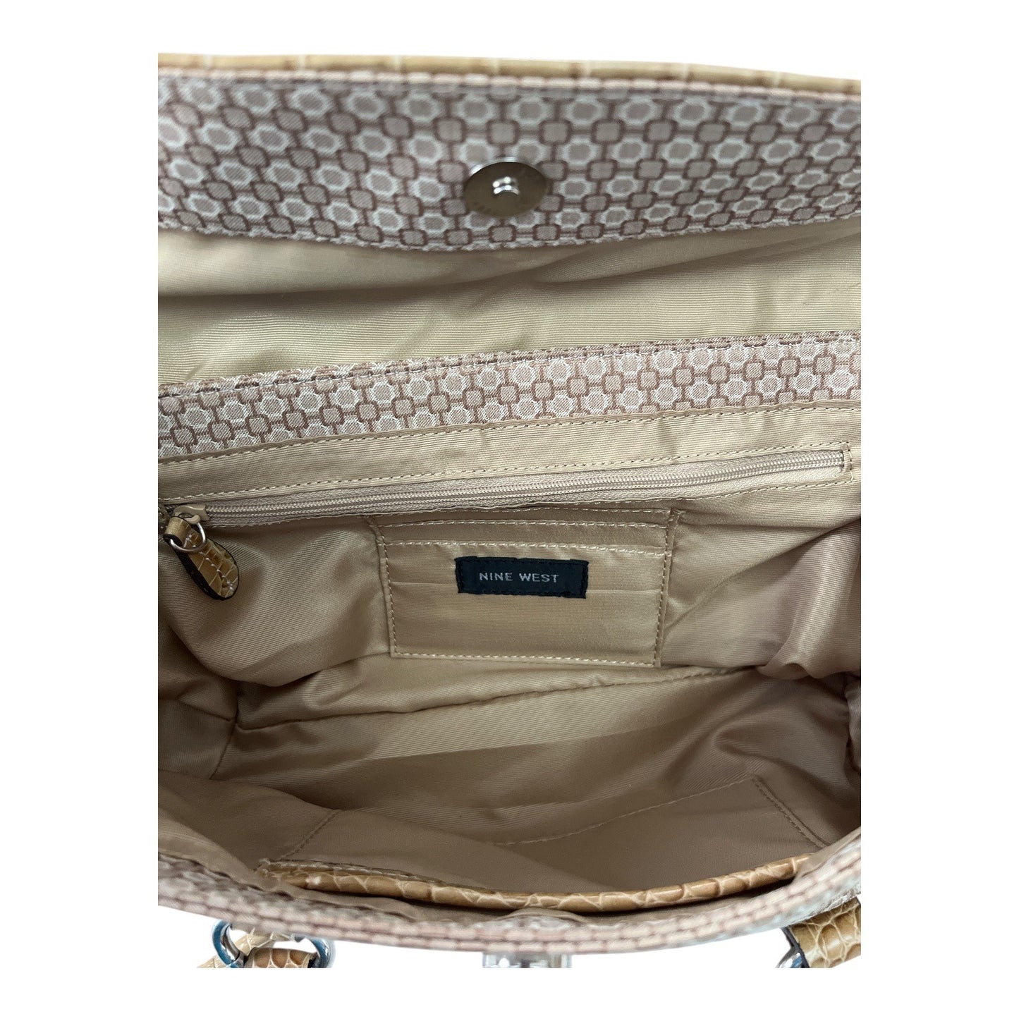 Nine West Brown Monogram Shoulder Bag Faux Croc Trim Early 2000s