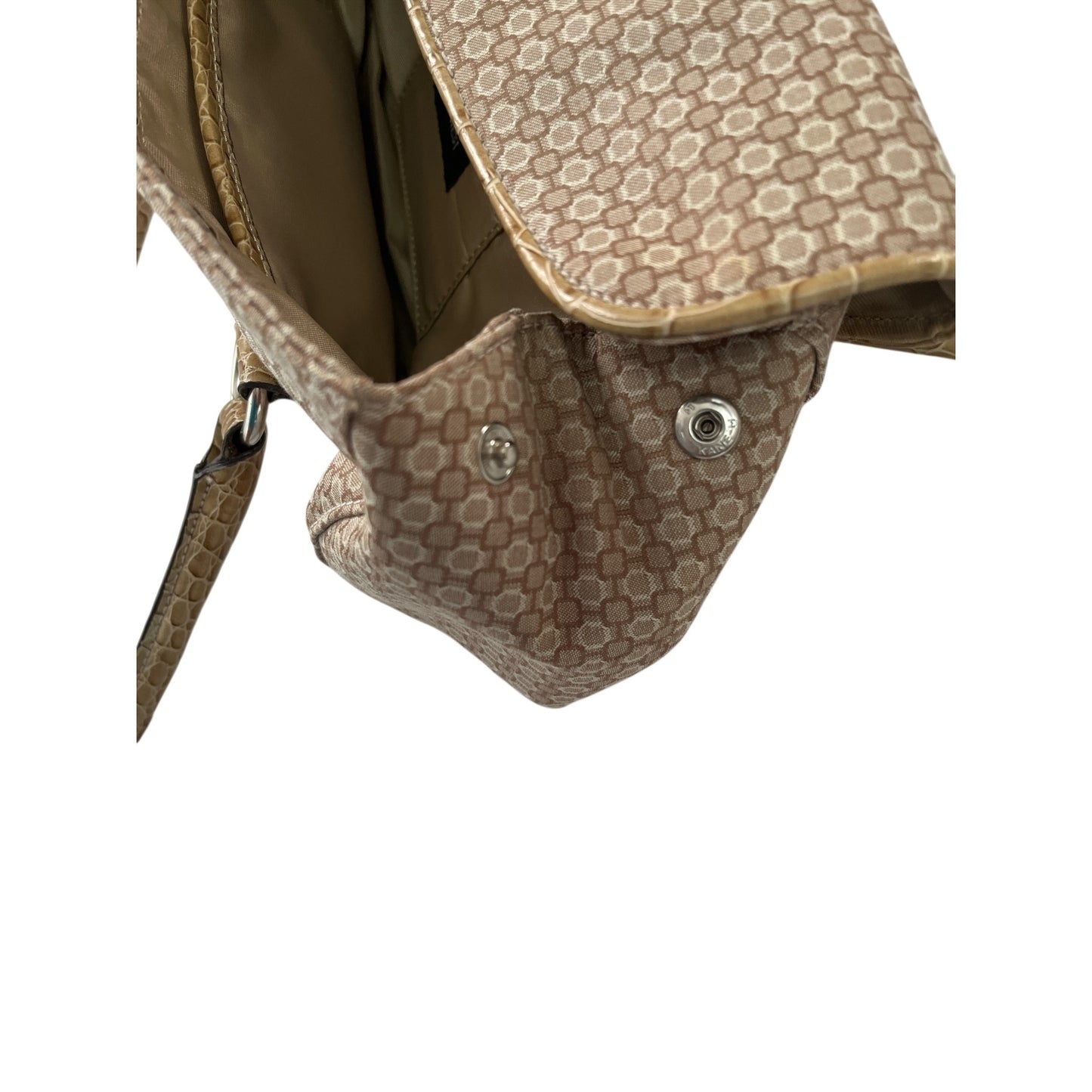 Nine West Brown Monogram Shoulder Bag Faux Croc Trim Early 2000s