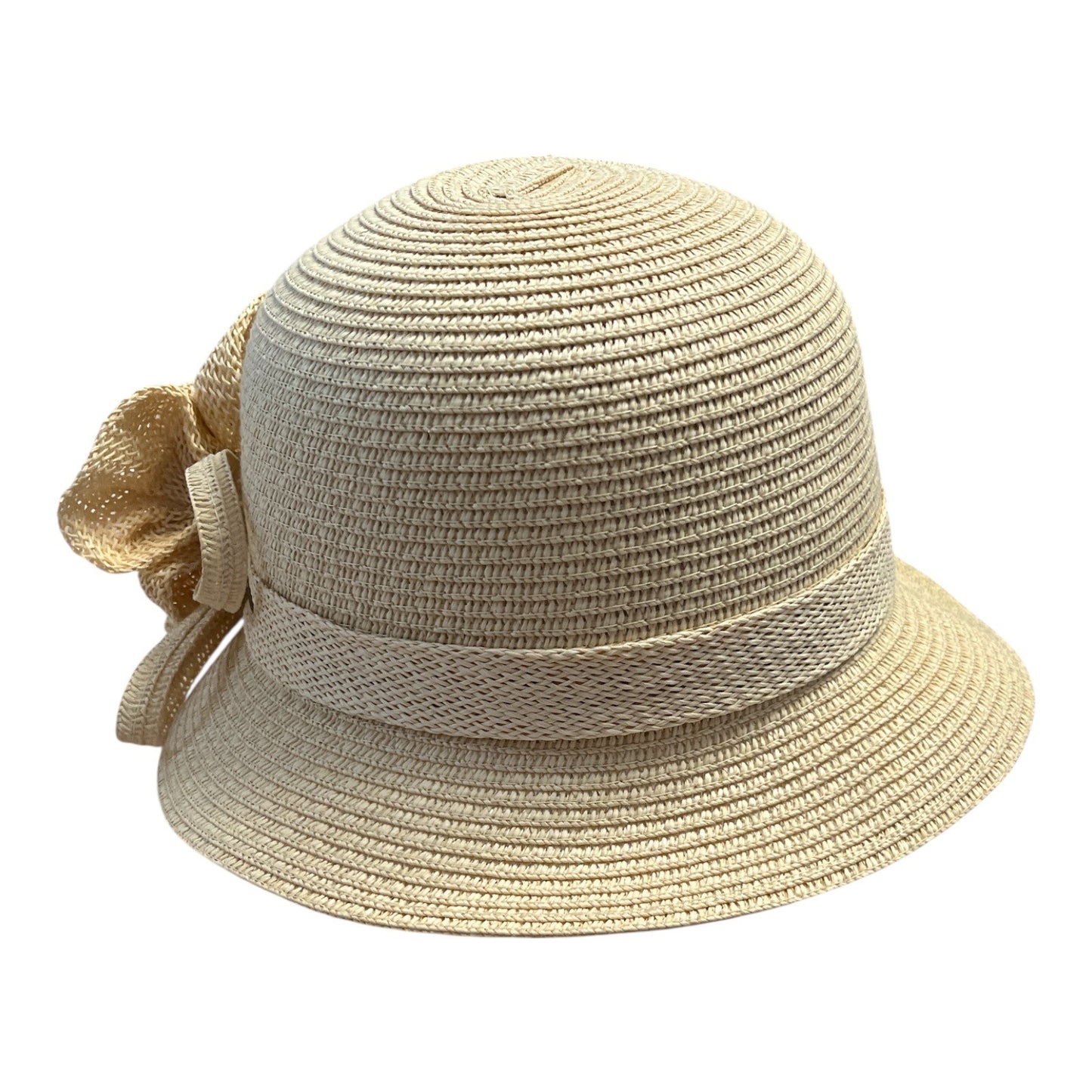 C.C Exclusives Women’s Beige Cloche Hat – Bow & Flower Accent
