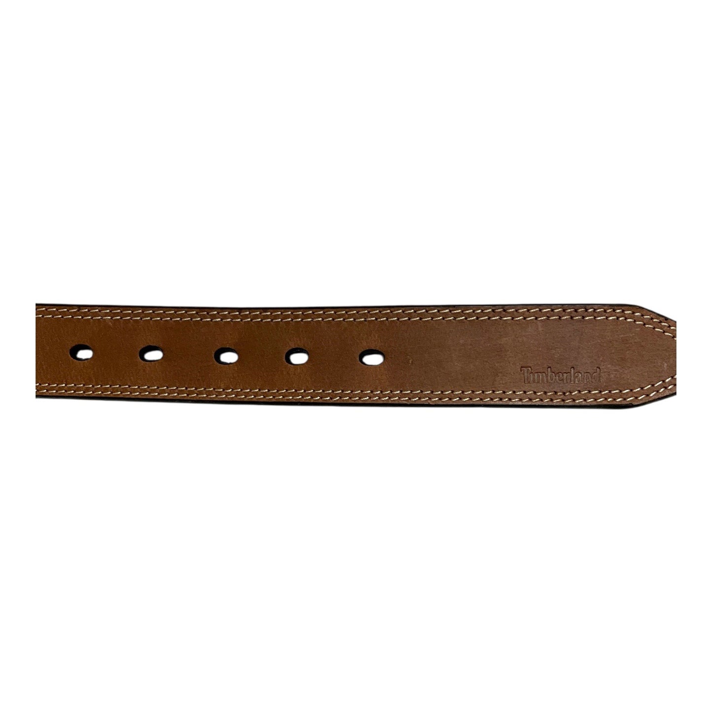 Y2K Timberland Brown Leather Belt 46 Inch Contrast Stitch Logo Buckle