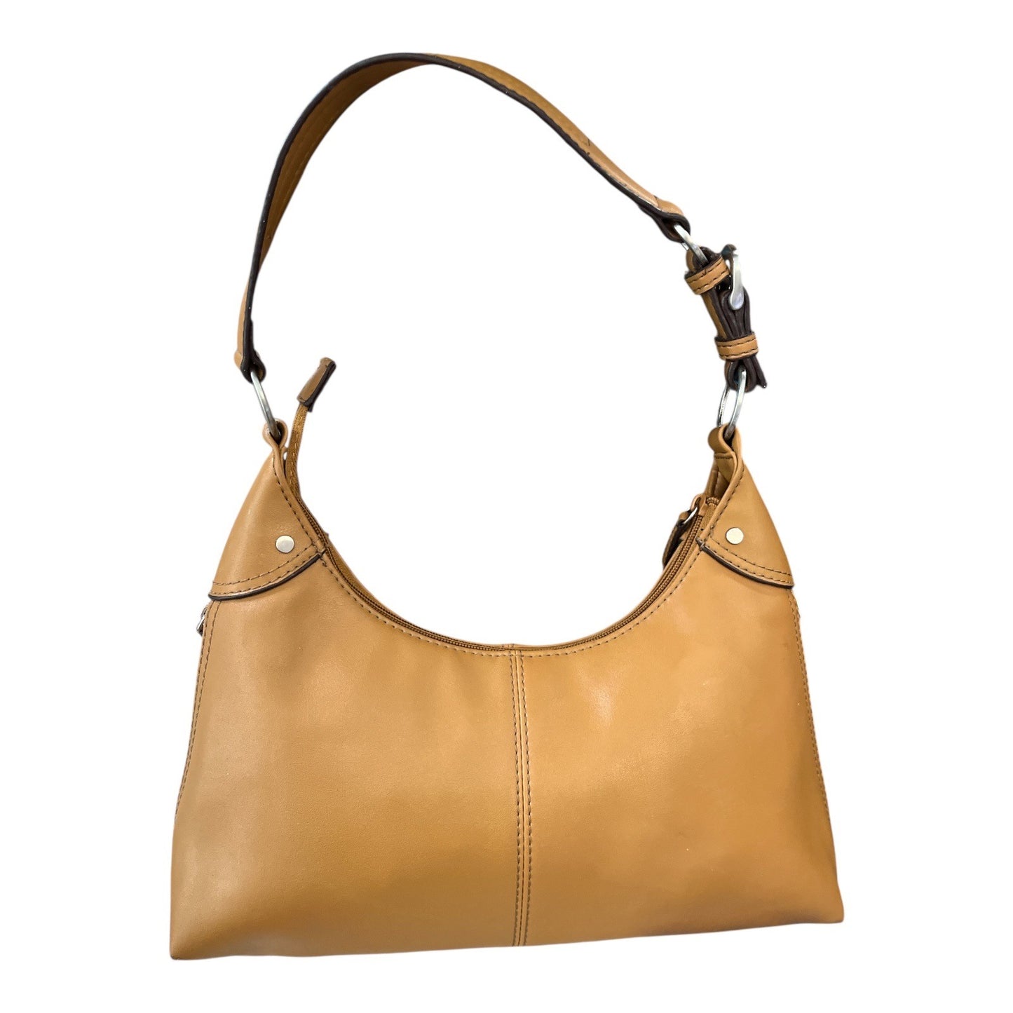 Nine West Shoulder Bag – Tan Faux Leather – 8x13x3.5" – Adjustable Strap, Card Slots, Zipper Top