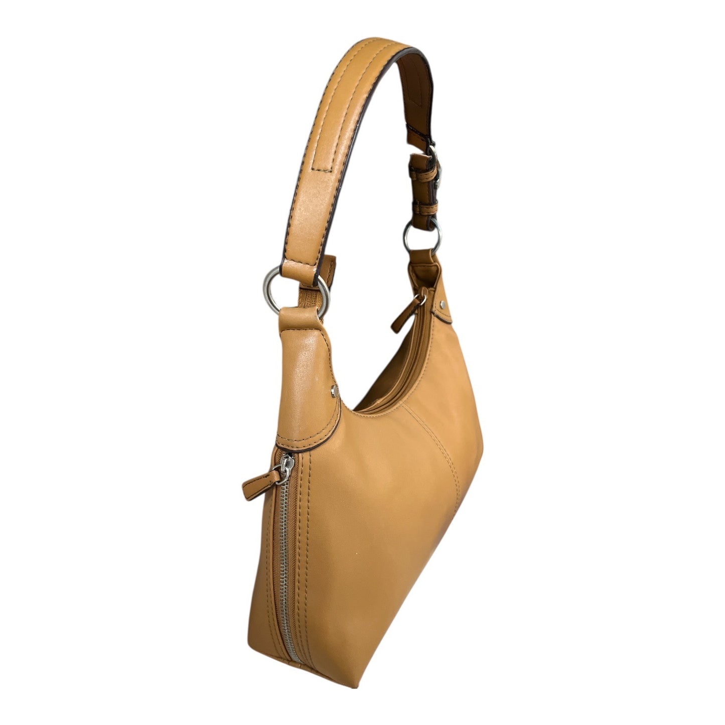 Nine West Shoulder Bag – Tan Faux Leather – 8x13x3.5" – Adjustable Strap, Card Slots, Zipper Top