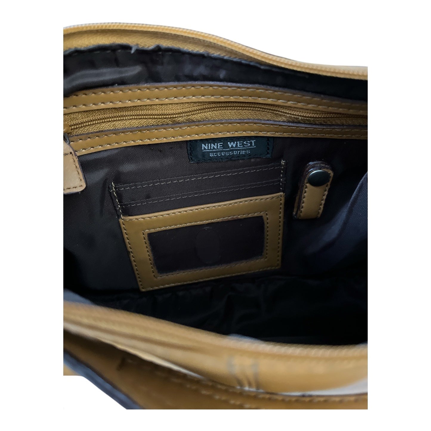 Nine West Shoulder Bag – Tan Faux Leather – 8x13x3.5" – Adjustable Strap, Card Slots, Zipper Top