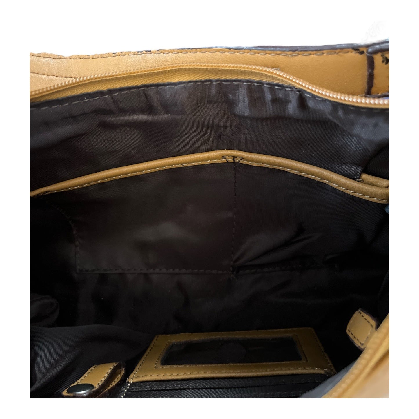 Nine West Shoulder Bag – Tan Faux Leather – 8x13x3.5" – Adjustable Strap, Card Slots, Zipper Top