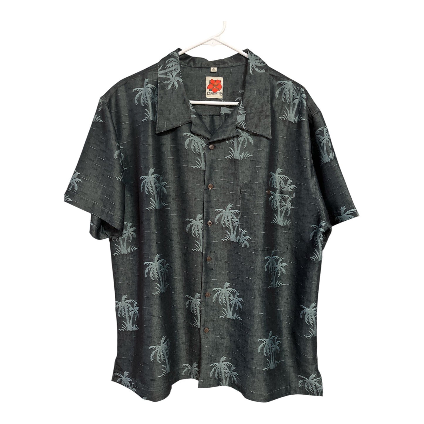 Banana Split USA Men’s XL Palm Tree Button-Up Shirt Y2K Hawaiian Camp Shirt