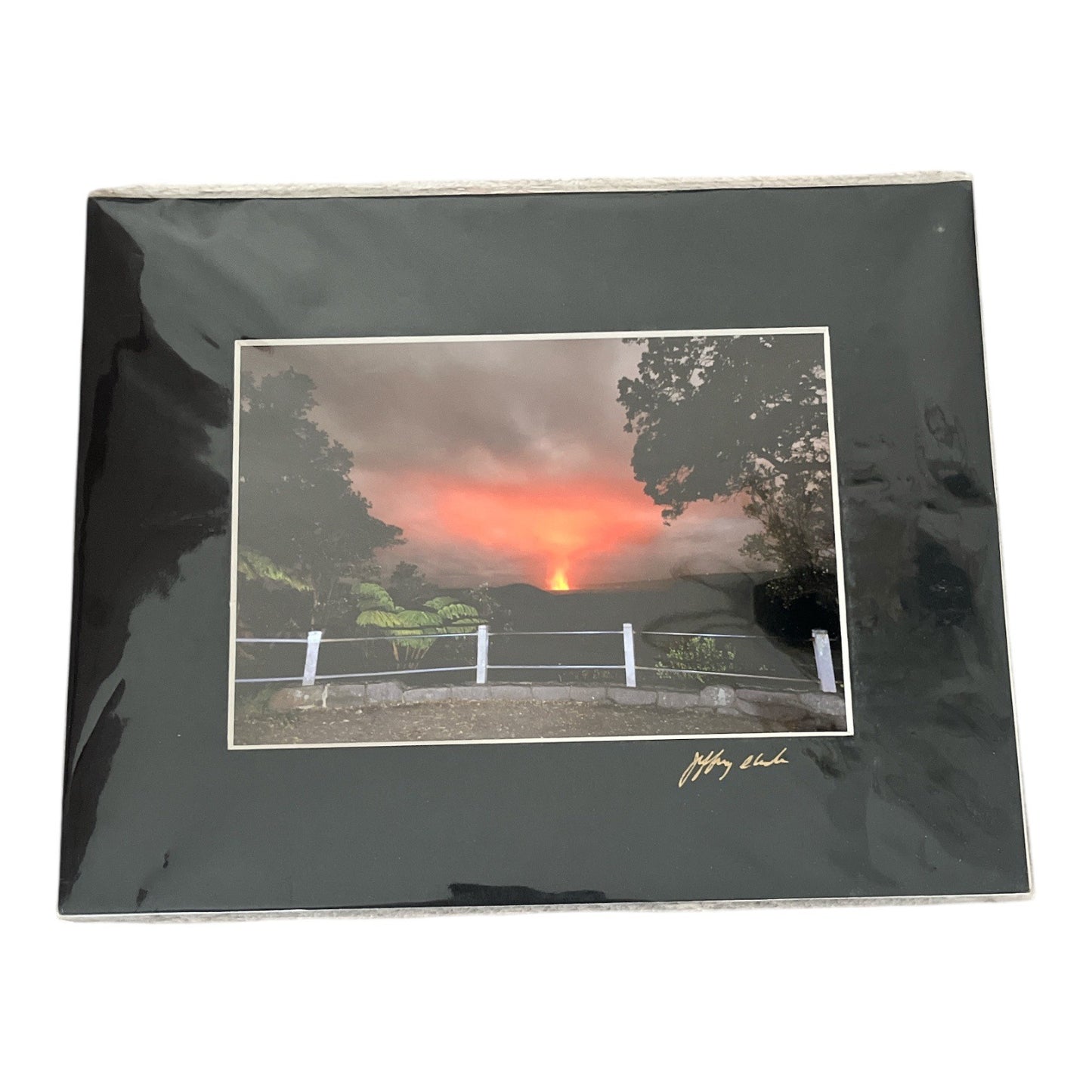 Jeffrey Ikeda Signed Kilauea Iki Volcano Photograph Matted 8x10 Hawaii Lava Art Print