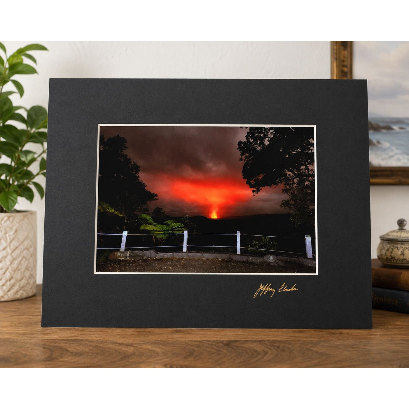 Jeffrey Ikeda Signed Kilauea Iki Volcano Photograph Matted 8x10 Hawaii Lava Art Print