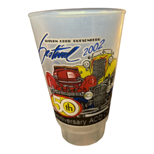 2002 Auburn Cord Duesenberg Festival Souvenir Cup – 50th Anniversary ACD Club – Centennial Wireless – 5.5" Plastic Cup
