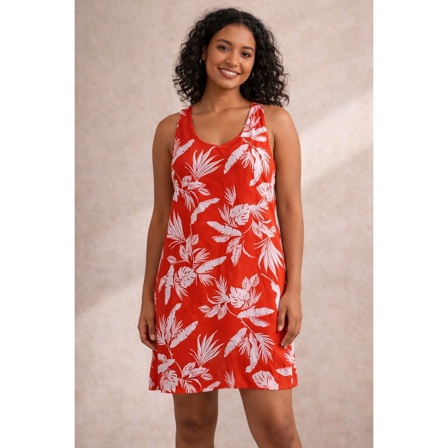 Old Navy Orange Tropical Print Sleeveless Dress Size L Summer Racerback