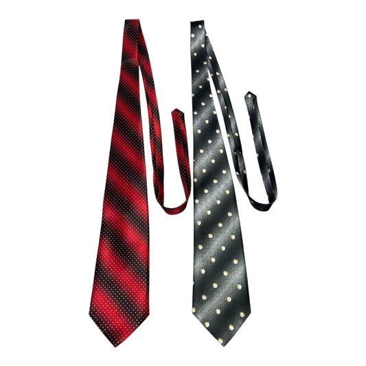 Vintage Fulei Men’s Neckties – Red Black Striped Dots & Gray Geometric Pattern