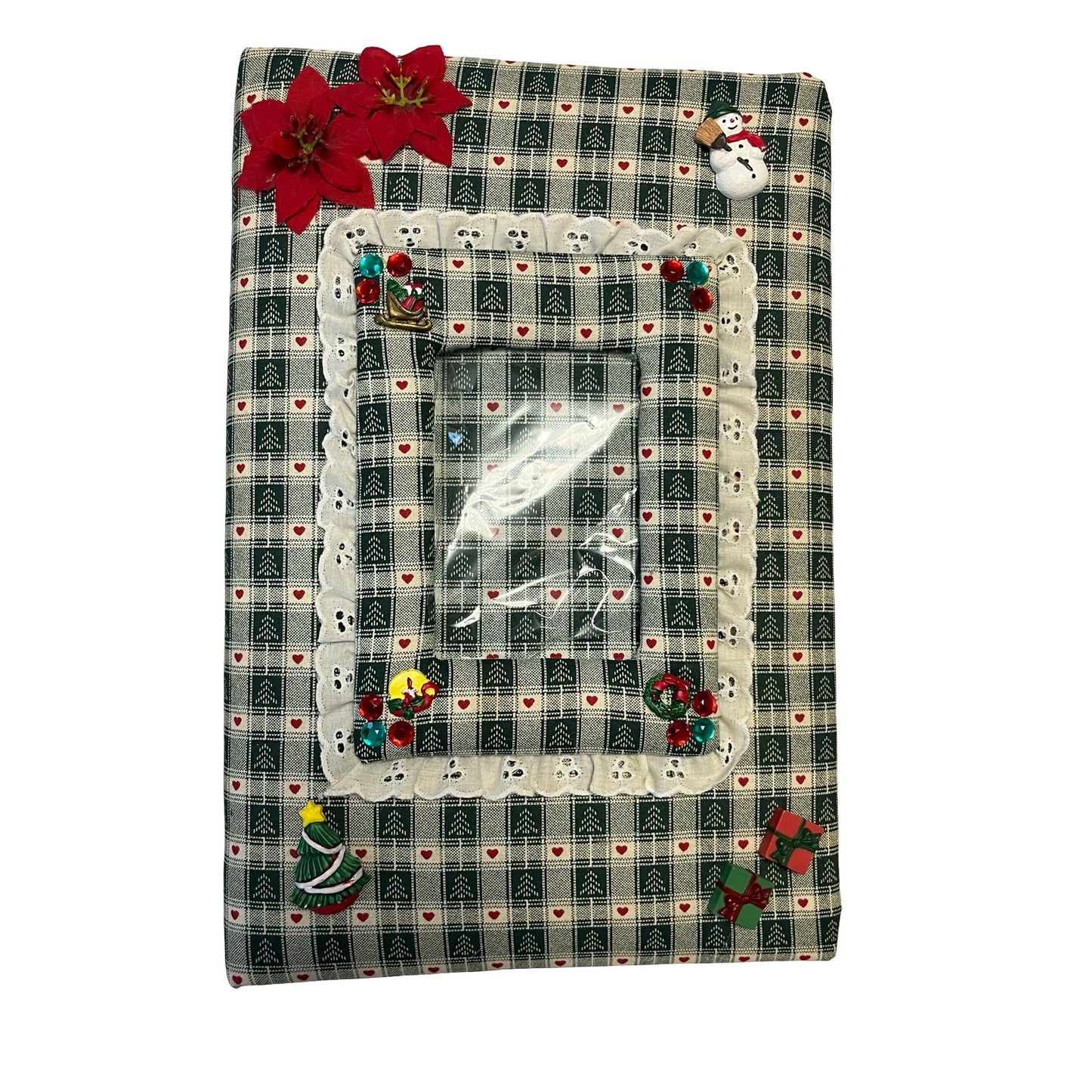 Vintage Christmas Photo Album Handmade Fabric Covered Binder Lace Trim Holiday 13.5x9