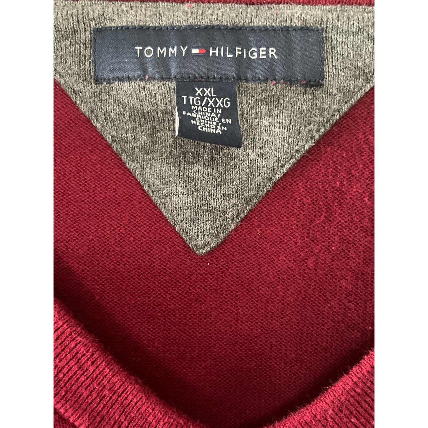 Tommy Hilfiger Men’s XXL V-Neck Sweater Red Cotton Pullover