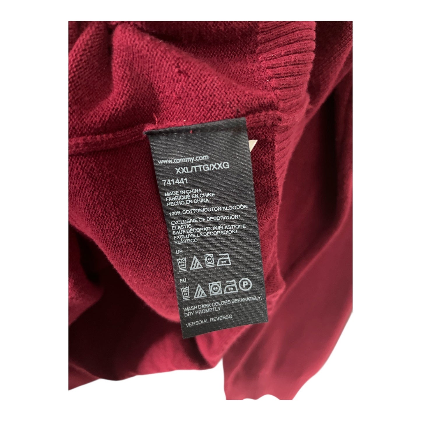 Tommy Hilfiger Men’s XXL V-Neck Sweater Red Cotton Pullover