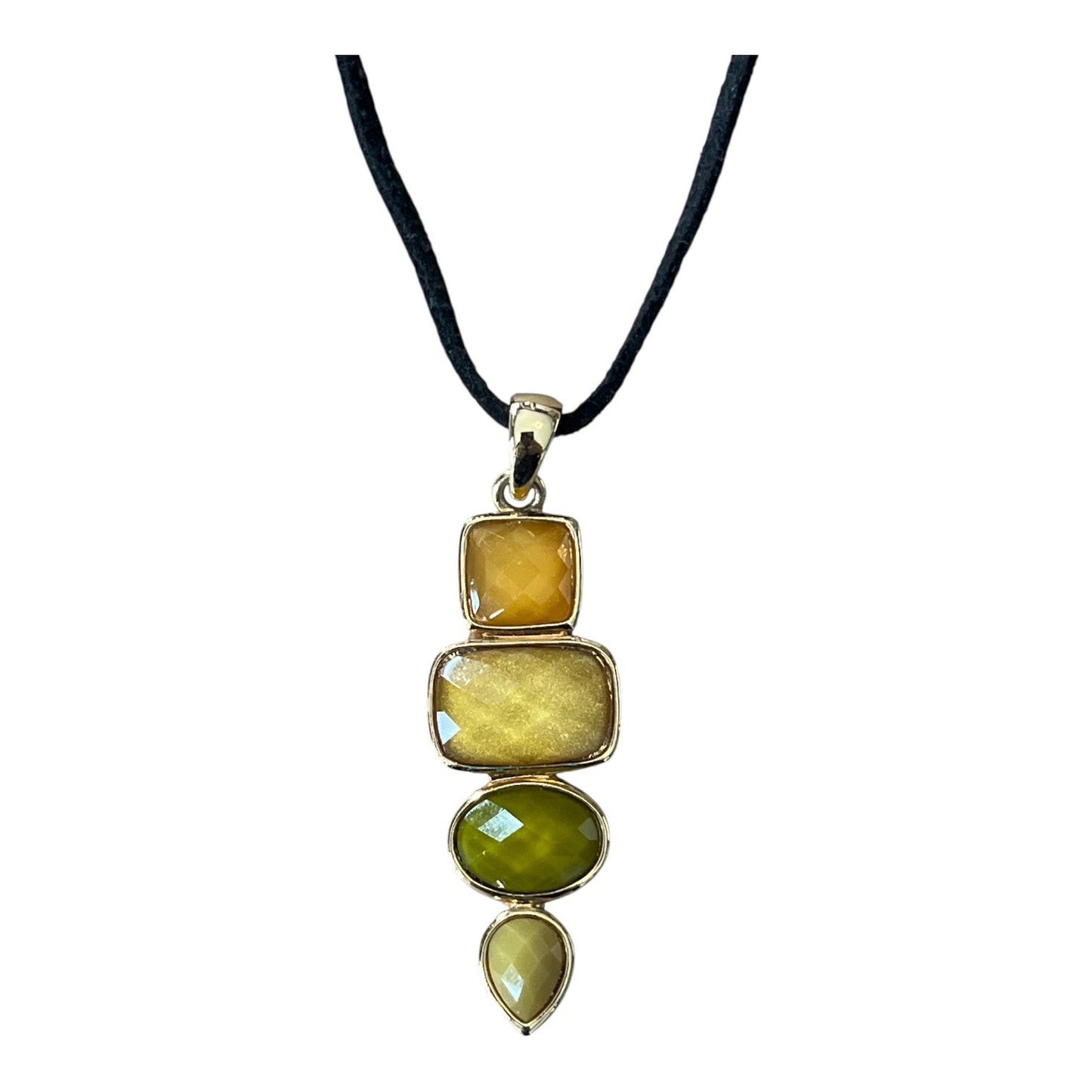 Y2K Lia Sophia Gold Tone Multi Stone Pendant Necklace Black Cord 9” Drop