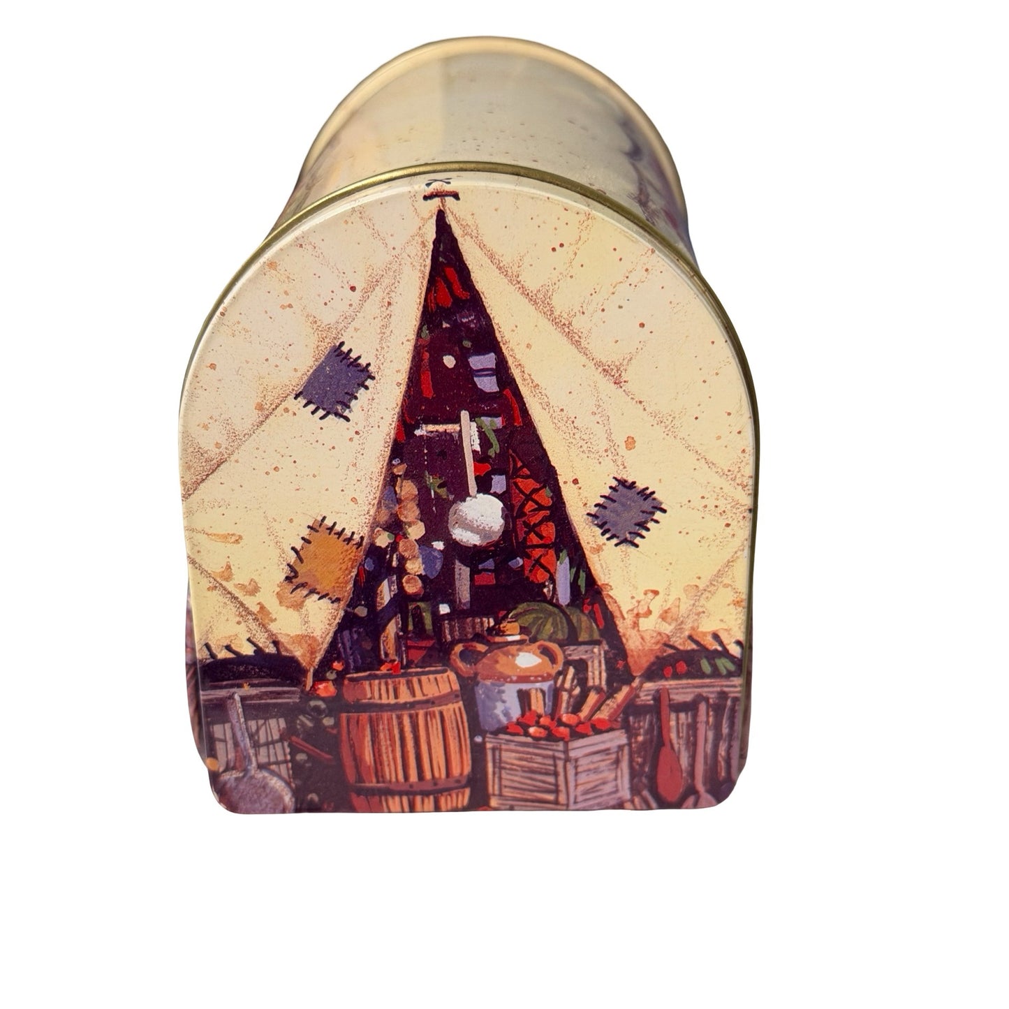 Vintage Giftco Chuck Wagon Tin With Moveable Wheels Western Covered Wagon Candy Tin