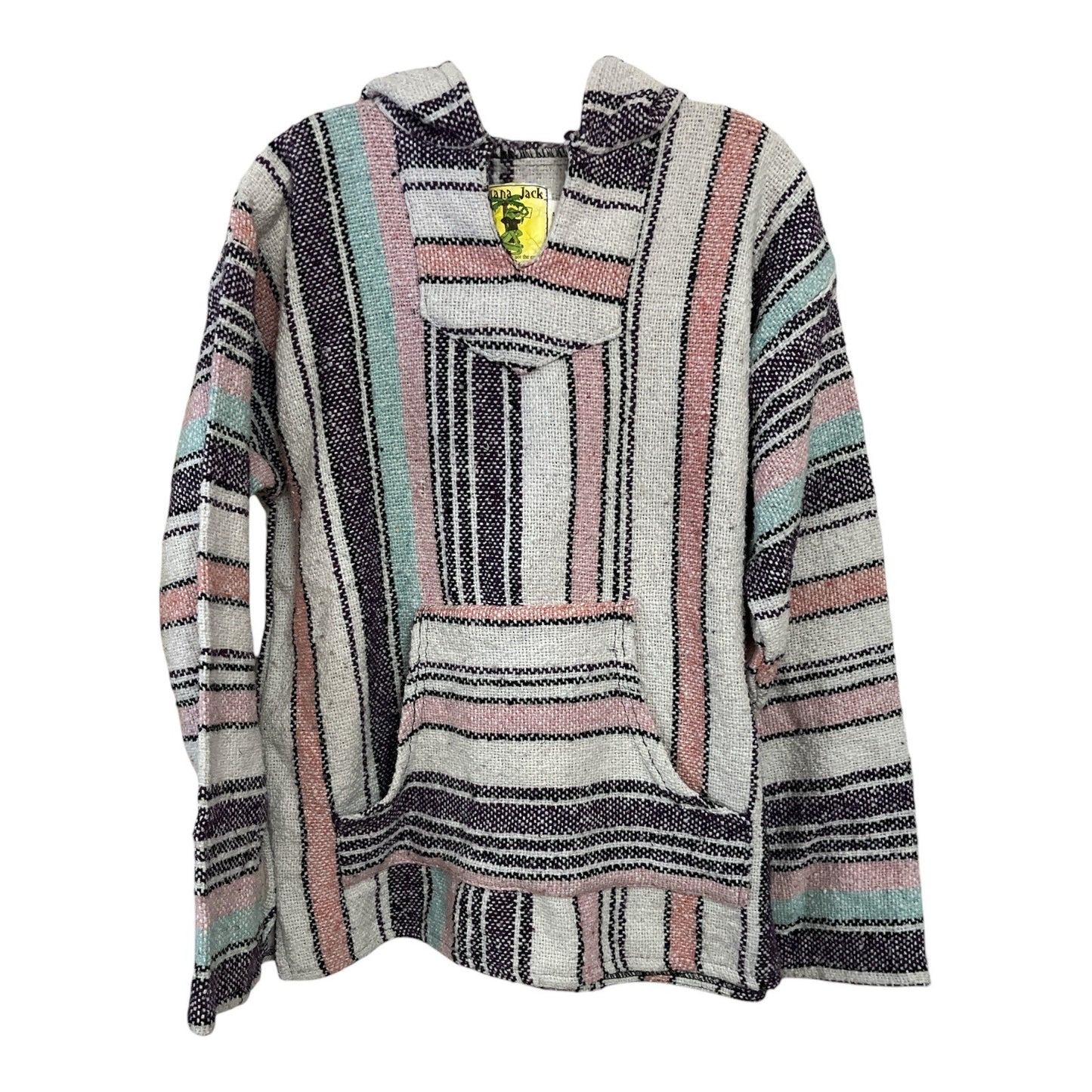 Vintage Baja Jack Mexican Blanket Large Hoodie Pullover Pastel Stripe 2000s