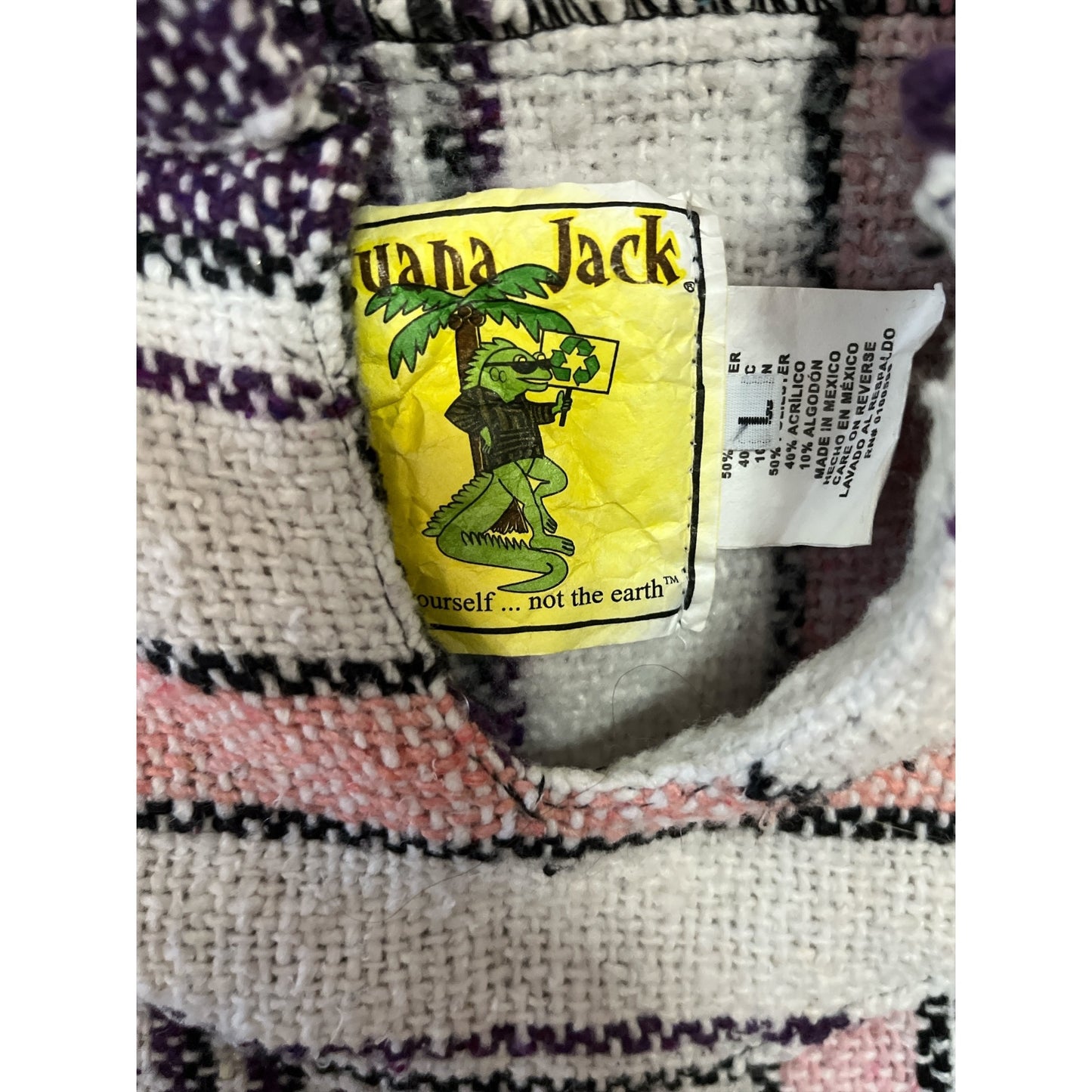 Vintage Baja Jack Mexican Blanket Large Hoodie Pullover Pastel Stripe 2000s