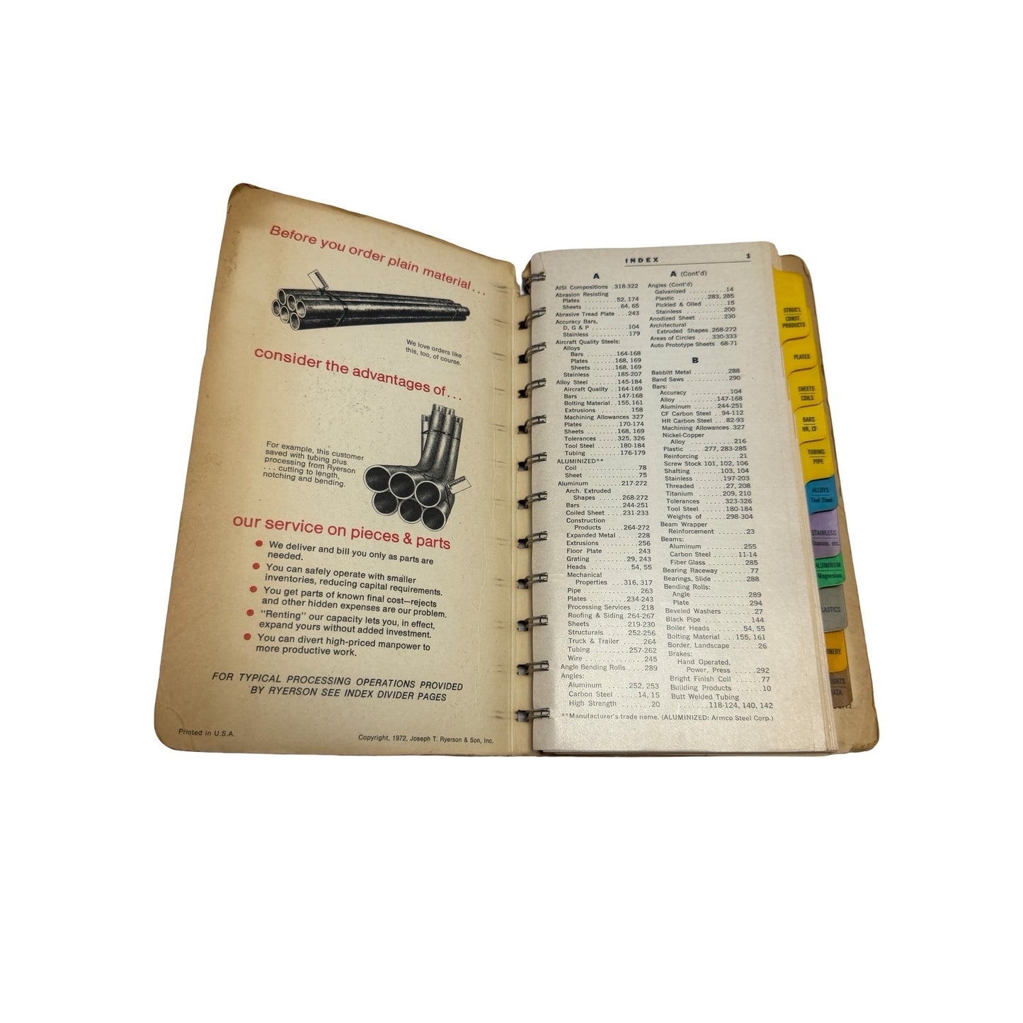 Vintage 1972 Ryerson Products in Stock Processing Services Metal Reference Handbook Edition 121