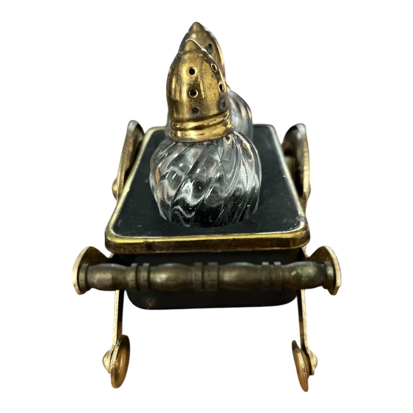 Vintage 1950s Brass & Glass Salt and Pepper Shaker Set in Wheelbarrow Cart – Souvenir of Natural Bridge, VA