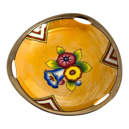 Vintage Noritake Hand-Painted Floral Handled Bowl Made in Japan Yellow Ceramic Dish