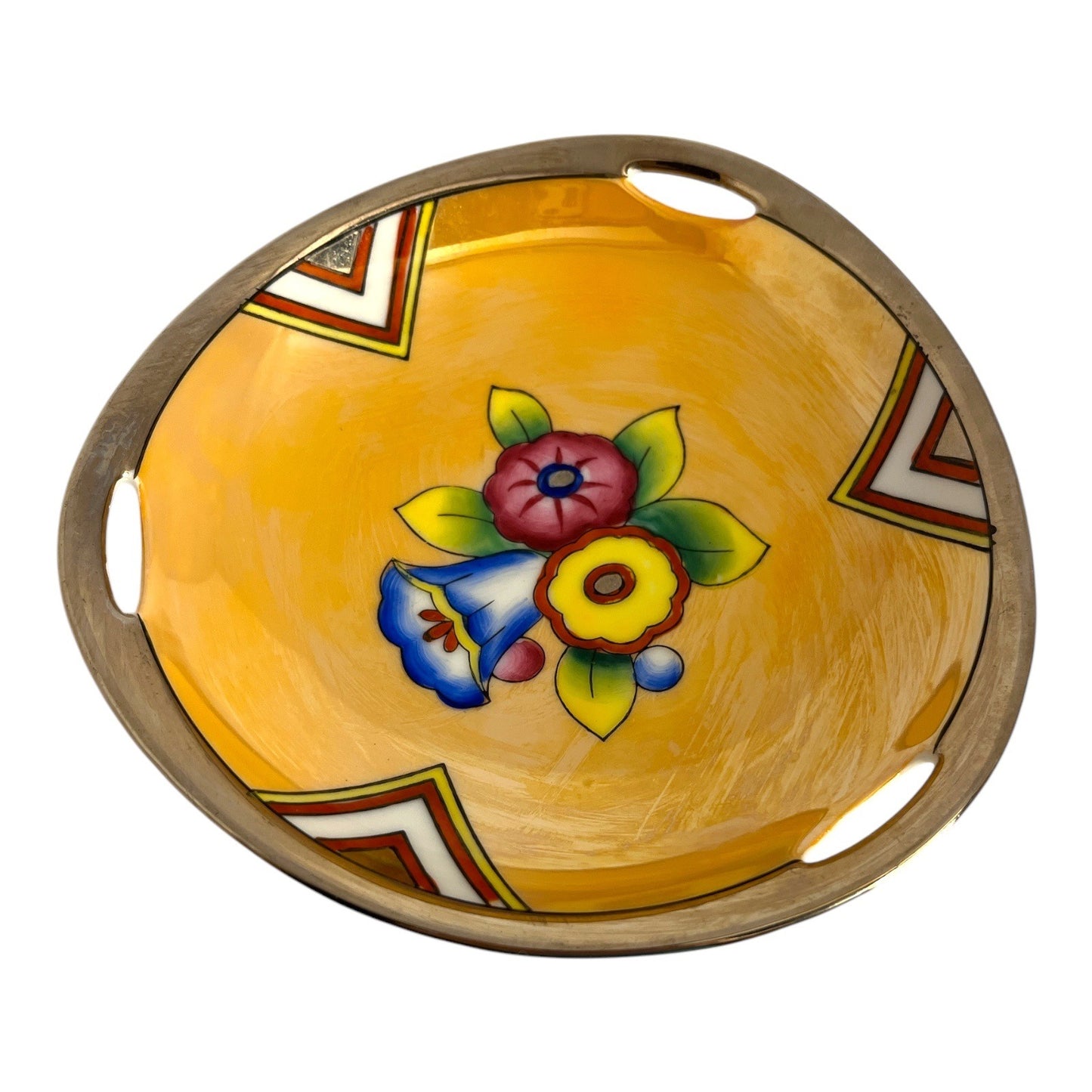 Vintage Noritake Hand-Painted Floral Handled Bowl Made in Japan Yellow Ceramic Dish