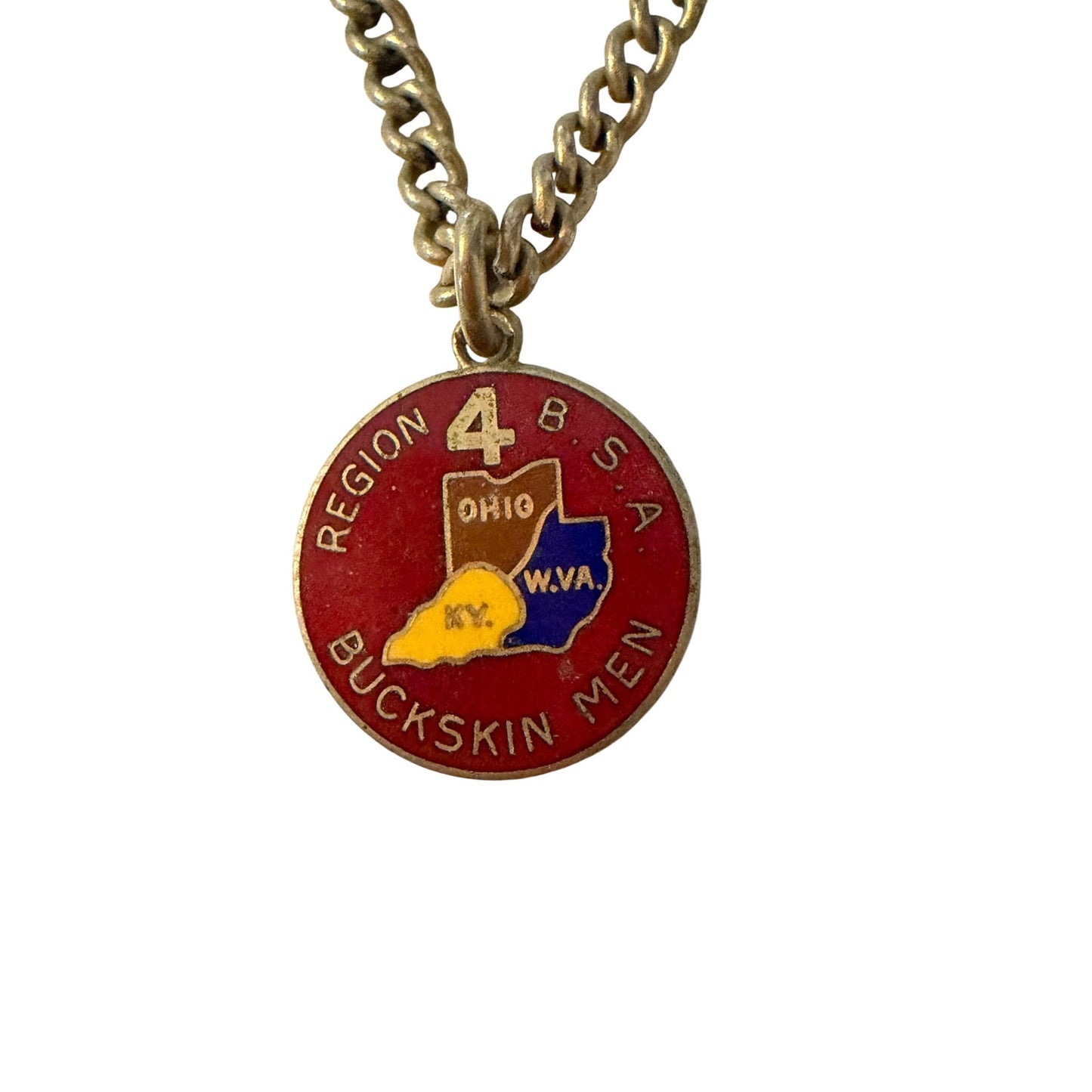 Vintage Boy Scouts BSA Region 4 Buckskin Men Tie Chain Enamel Medal Ohio Kentucky West